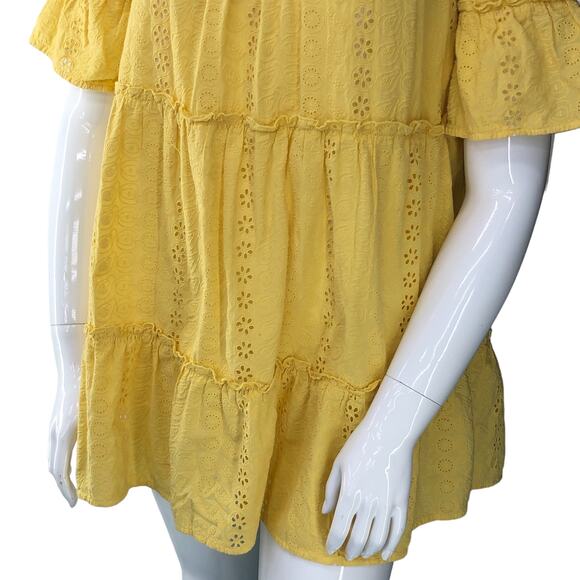 Prose & Poetry Womens Size L Mini Dress Sunflower Yellow Eyelet Cotton Lined - Picture 4 of 15